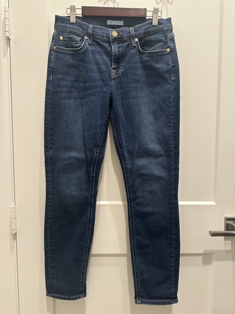 7 For All Mankind The Ankle Skinny Jeans Rinsed Indigo Dark Wash Size 28